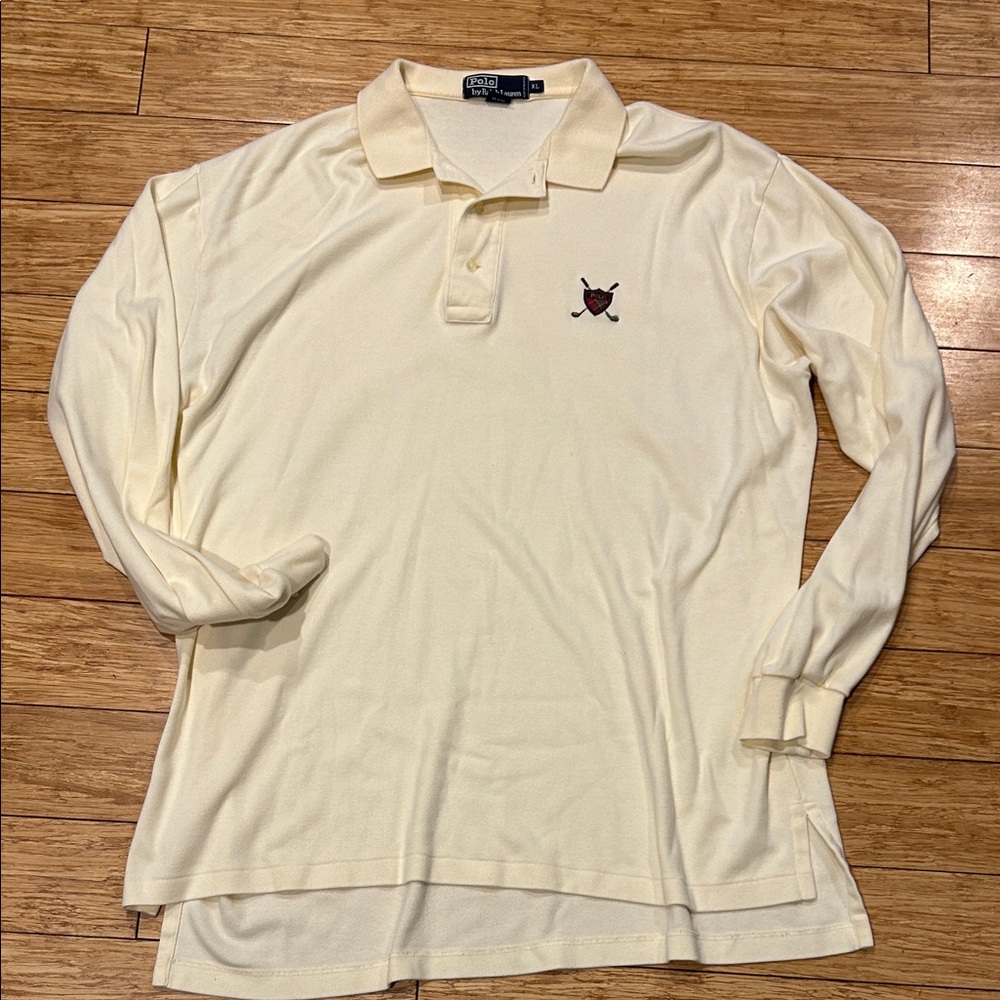 Polo by Ralph Lauren Men’s Soft Cream Long Sleeve Preppy Polo Shirt w/Crest XL